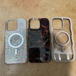 kate spade Holographic Glitter, Tortoiseshell & Cream Clear iPhone Case Set